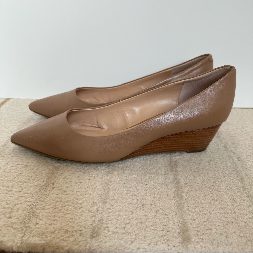 Franco Sarto Tan Low Heel Wedge Pointed Toe Pumps